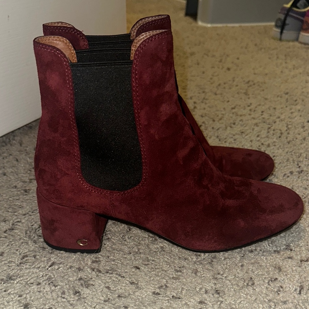 Women's COACH (Tia) Burgundy Suede Ankle Boots